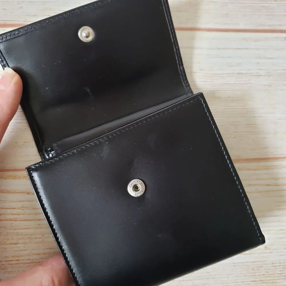 Authentic Cartier Leather Compact Unisex Wallet Black Designer Classic Piece